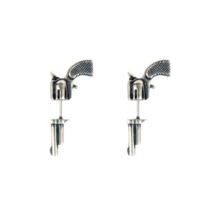 Sterling Silver Three-dimensional Miniature Pistol Earrings