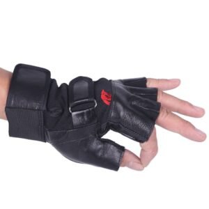 Army fan half finger outdoor leather gloves – Black red label