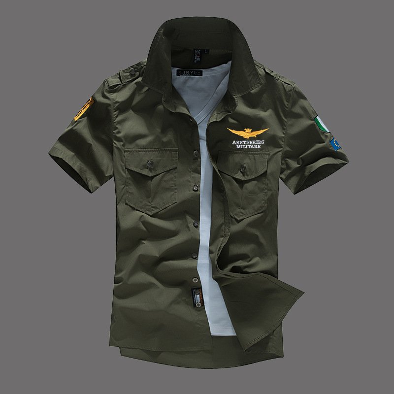 Short sleeve shirt shirt military fan embroidered shirt men's half sleeve - Image 2