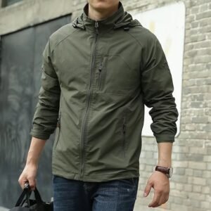 Men’s Thin Jacket Outdoor Hooded Waterproof Mountaineering Suit
