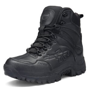 Autumn And Winter Men’s Shoes Outdoor Hiking Shoes High-Top Lace-Up Hiking Cross-Country Shoes Desert Short Boots Military Boots Large Size Cross-Border – Black, 45