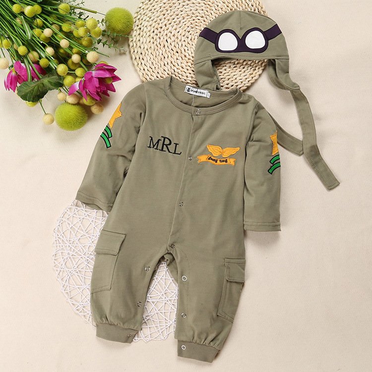 Aviation Pilot Long Sleeve One Piece Hat Army Green Romper
