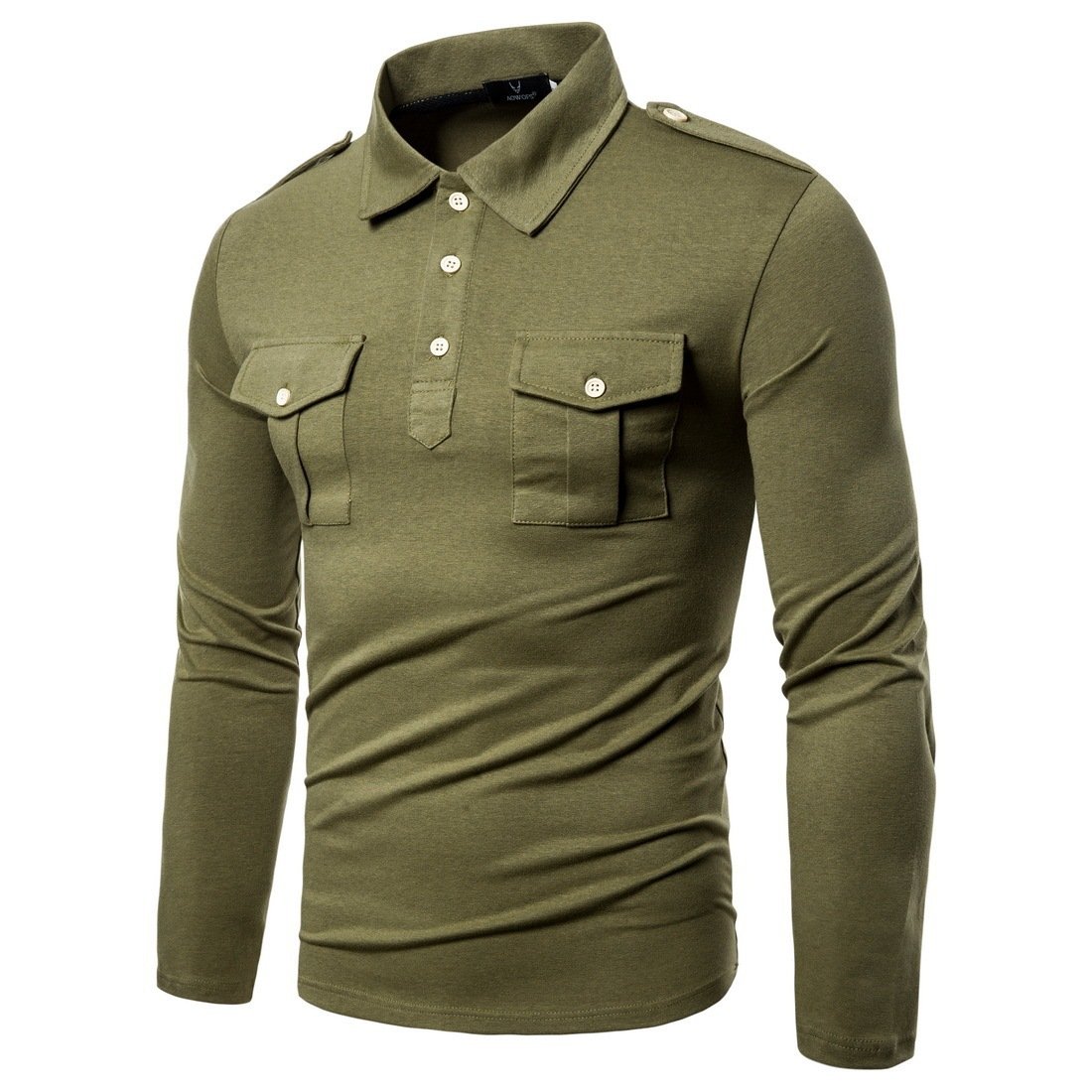 Men's New Lapel Long Sleeved T Shirt Military Style - Image 6