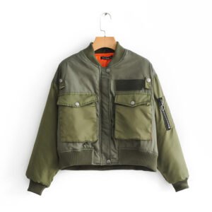 Army Green Jacket Style Cotton Padded Jacket Short Pilot Padded Jacket – Army Green, M