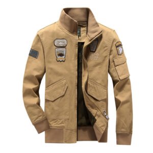 Army Fan Jacket Men’S Cotton Wash Stand Collar Tooling Military Style Men’S Special Forces Autumn And Winter Jacket – Khaki, 3XL