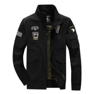Army Fan Jacket Men’S Cotton Wash Stand Collar Tooling Military Style Men’S Special Forces Autumn And Winter Jacket – Black, L