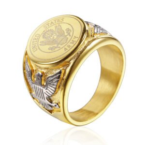 US Army Badge Soldier Ring Titanium Steel Men’s Ring US Army Eagle Logo Personality Pull Finger – 3style, 8