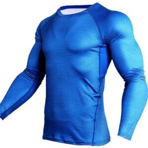 Compression Shirt Men Gym Running Shirt Quick Dry Breathable Fitness Sport Shirt Sportswear Training Sport Tight Rashguard Male – 3XL~blue