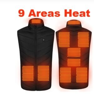Heated Vest Smart Electric Heating Jacket Men Women Waistcoat Winter – Black 9 heating area, S