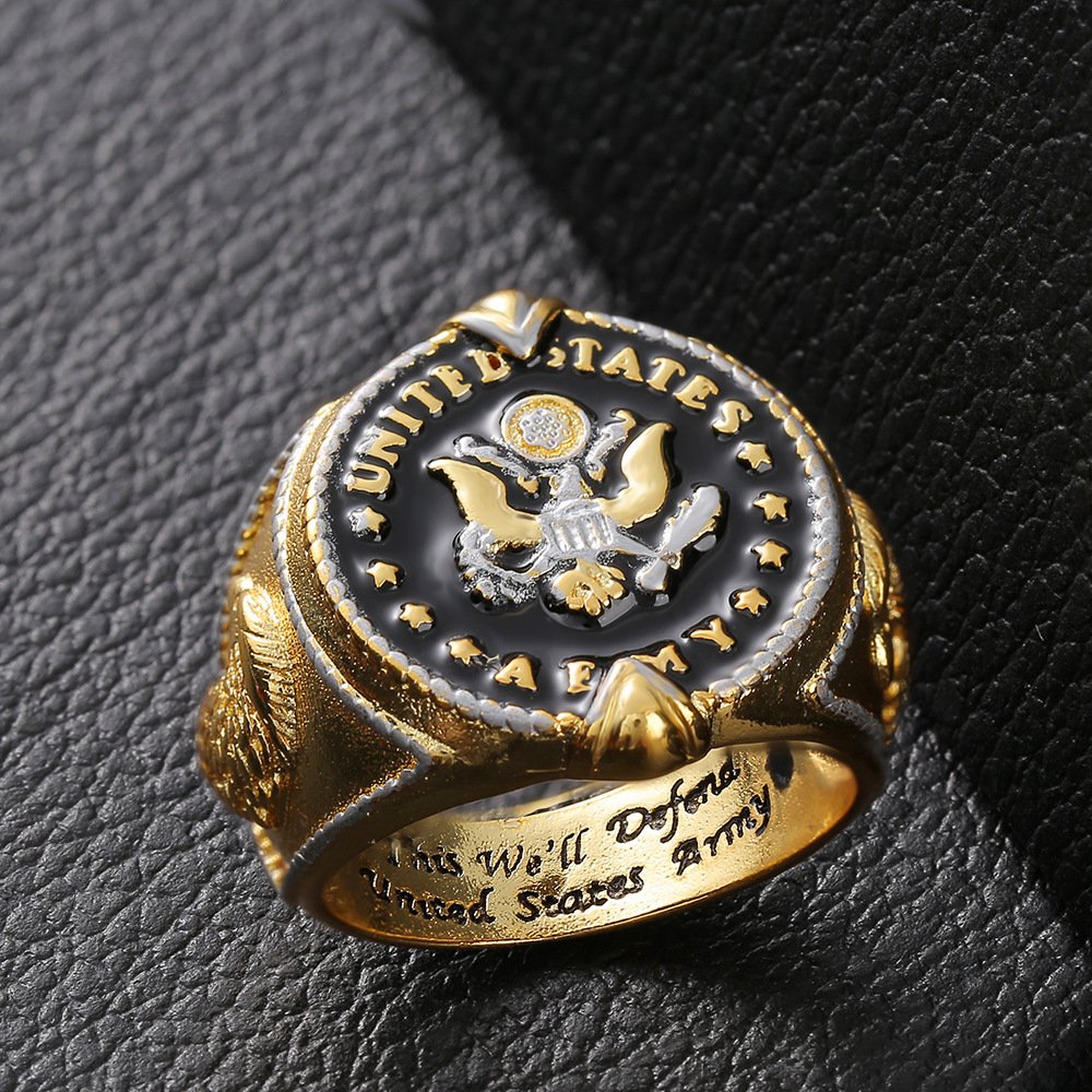 American Federal Army Badge Slogan Men's Two-tone Ring - Image 6