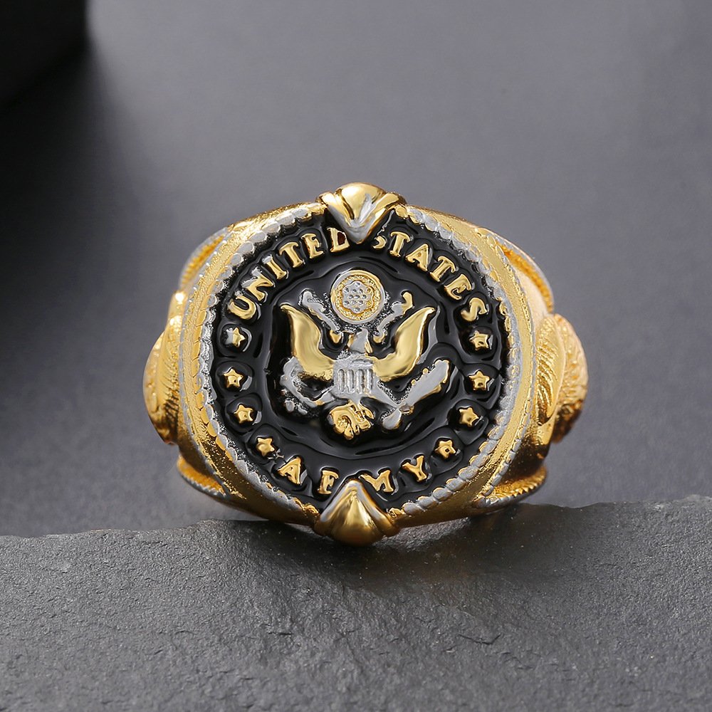 American Federal Army Badge Slogan Men's Two-tone Ring - Image 7