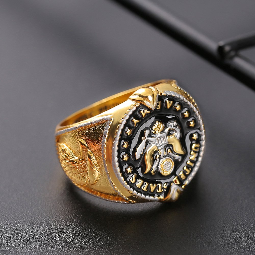 American Federal Army Badge Slogan Men's Two-tone Ring - Image 9