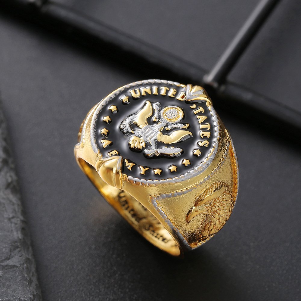 American Federal Army Badge Slogan Men's Two-tone Ring - Image 10
