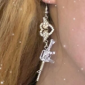 Women’s Punk Peach Heart Wings Pistol Earrings
