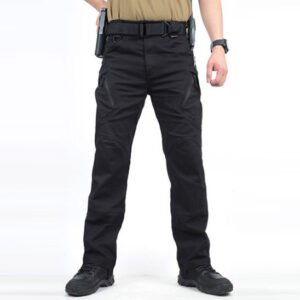 Tactical trousers men’s outdoor training pants casual pants army fan training multi-bag – black, S