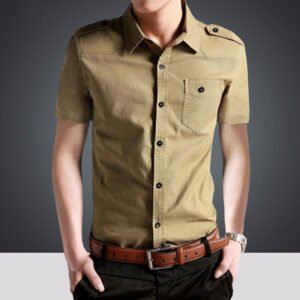 Summer Short Sleeve Shirt Military Green Work Clothes Casual Shirt – C, 2XL