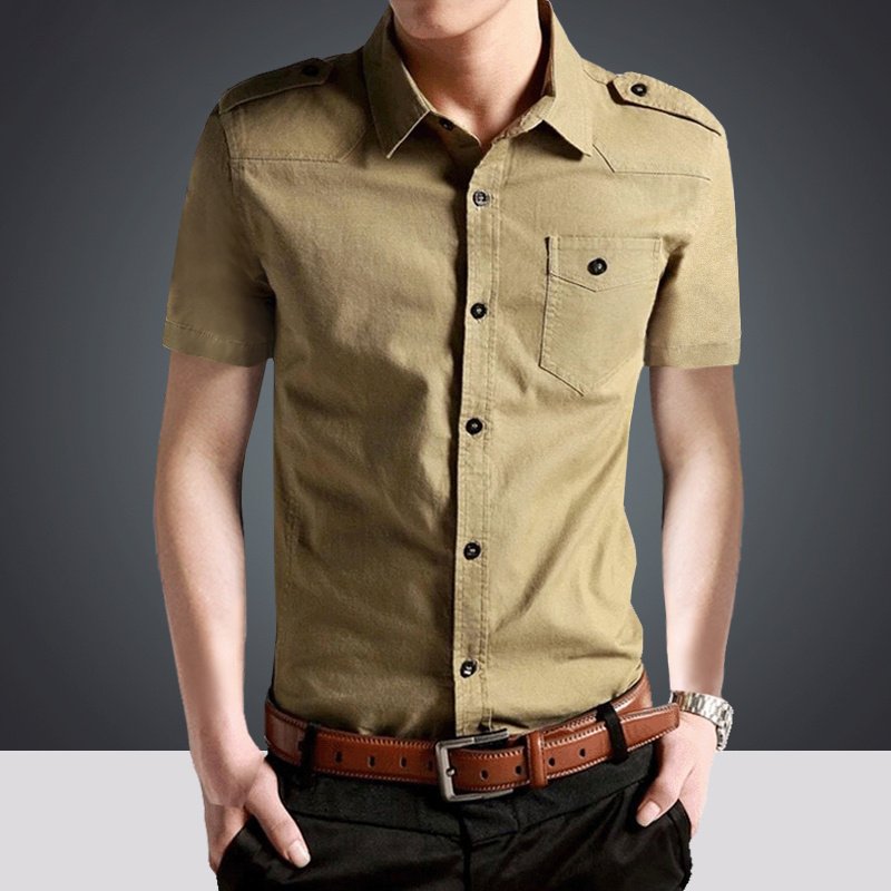 Summer Short Sleeve Shirt Military Green Work Clothes Casual Shirt - Image 3