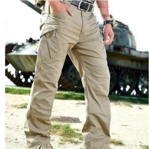 Tactical trousers men’s outdoor training pants casual pants army fan training multi-bag – Khaki, XL