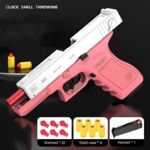 Alloy Mechanical Throwing Shell Lattice Soft Bullet Gun Automatic Continuous Hair – Pink And White