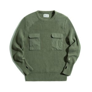 Retro Commando Outdoor Army Green Sweater – Army Green, M