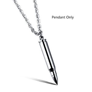 Personalized Hip Hop Bullet Stainless Steel Pendant Necklace – Steel, Pendant Only