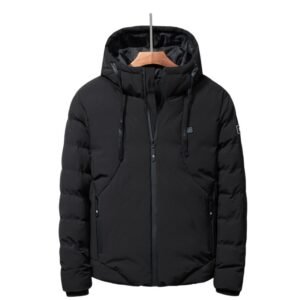 New Men Women Cotton Coat USB Smart Electric Heated Jackets Winter Thicken Down Hooded Outdoor Hiking Ski Clothing 7XL – Black, L