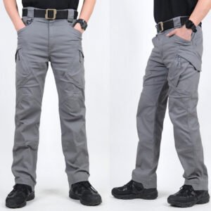 Tactical trousers men’s outdoor training pants casual pants army fan training multi-bag – Grey, M