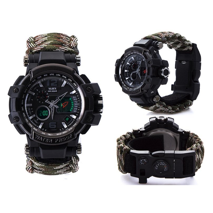 War wolf 2 mechanic outdoor survival survival bracelet life-saving multi-function knife buckle umbrella rope watch waterproof compass - Image 2