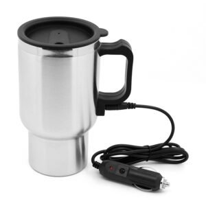 Stainless Steel Vehicle Heating Cup Electric Heating Car Kettle Camping Travel Kettle Water Coffee Milk Thermal Mug – Silver