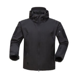 Tactical Men Soft Shell Jacket Military Hooded Coat – Black, S