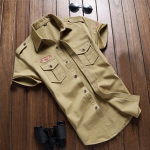 Summer Short Sleeve Shirt Military Green Work Clothes Casual Shirt – S, M