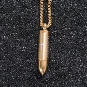Bullet titanium steel necklace – Gold, No necklace