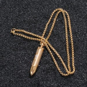 Bullet titanium steel necklace – Gold, With necklace