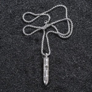 Bullet titanium steel necklace – Silver, With necklace