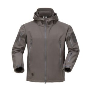 Tactical Men Soft Shell Jacket Military Hooded Coat – Grey, S