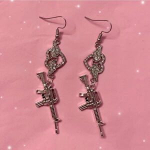 Women’s Punk Peach Heart Wings Pistol Earrings