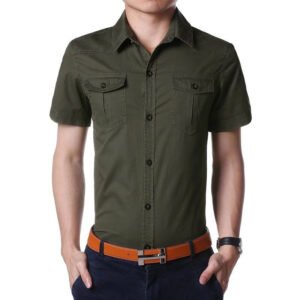 Summer Short Sleeve Shirt Military Green Work Clothes Casual Shirt – A, 3XL