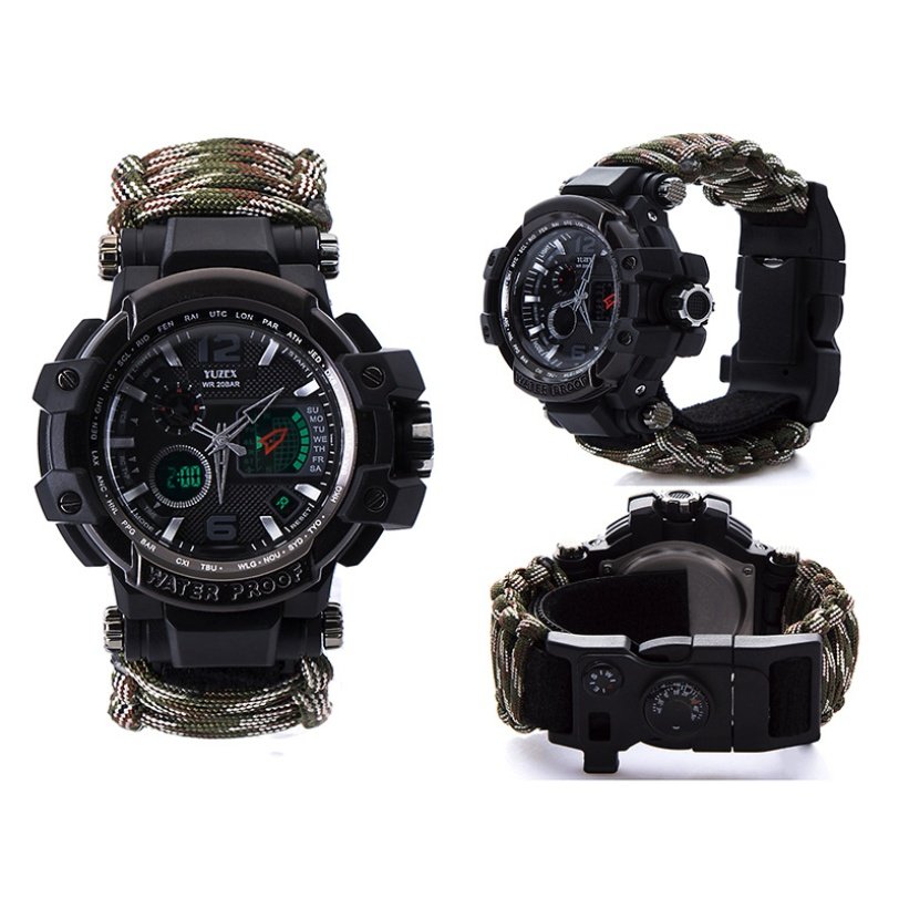 War wolf 2 mechanic outdoor survival survival bracelet life-saving multi-function knife buckle umbrella rope watch waterproof compass - Image 3
