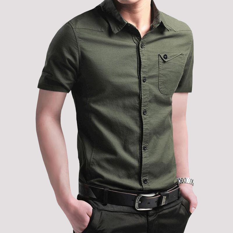 Summer Short Sleeve Shirt Military Green Work Clothes Casual Shirt - Image 10