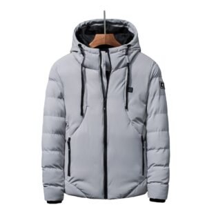 New Men Women Cotton Coat USB Smart Electric Heated Jackets Winter Thicken Down Hooded Outdoor Hiking Ski Clothing 7XL – Grey, XXL