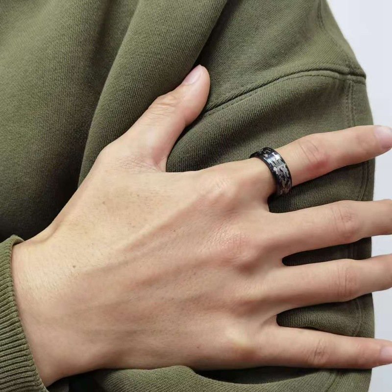 Camouflage Tri-color Ring Military Fan Titanium Steel Jewelry - Image 2