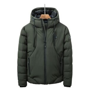 New Men Women Cotton Coat USB Smart Electric Heated Jackets Winter Thicken Down Hooded Outdoor Hiking Ski Clothing 7XL – Army Green, XL