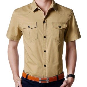 Summer Short Sleeve Shirt Military Green Work Clothes Casual Shirt – B, M