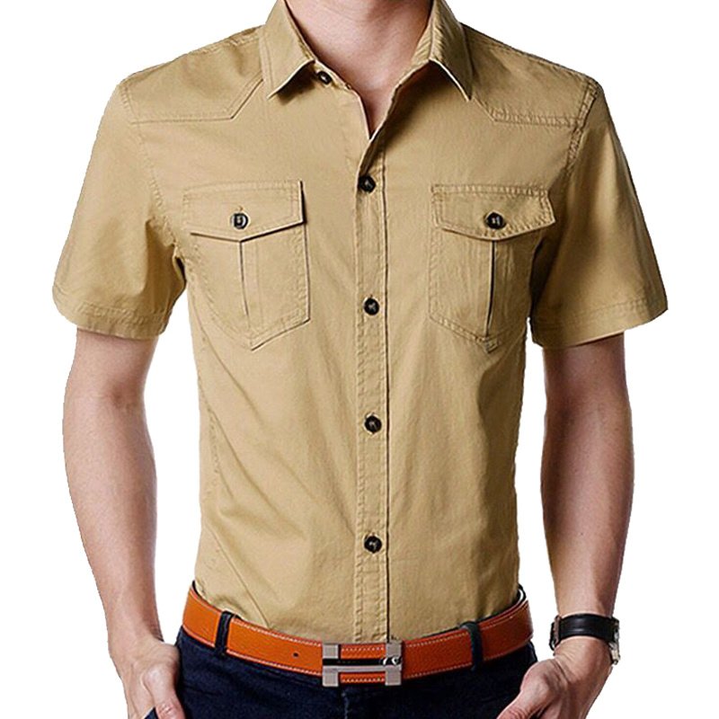 Summer Short Sleeve Shirt Military Green Work Clothes Casual Shirt - Image 2