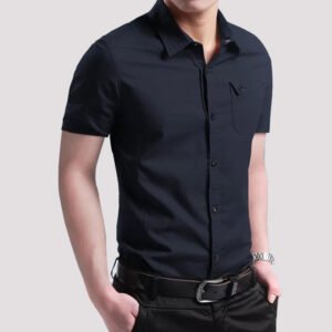Summer Short Sleeve Shirt Military Green Work Clothes Casual Shirt – H, L