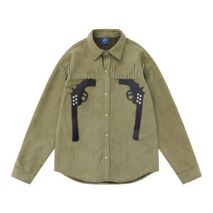 Pistol Embroidery Patch Long Sleeves Shirt Coat – Green, S