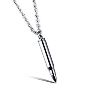 Personalized Hip Hop Bullet Stainless Steel Pendant Necklace – Steel, With Chain