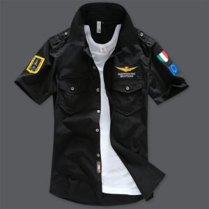 Short sleeve shirt shirt military fan embroidered shirt men’s half sleeve – Black, 6XL