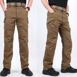 Tactical trousers men’s outdoor training pants casual pants army fan training multi-bag – brown, XL
