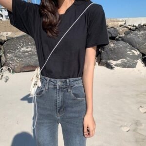 T-shirt Women’s Bottoming Shirt Round Neck Camouflage Short-sleeved Slim Army Green Military Uniform – Black, XL